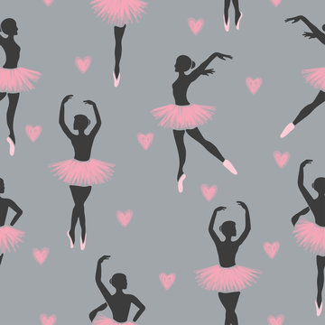 Seamless dancing ballerinas pattern. Vector illustration of dancing girls.