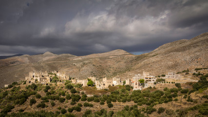 Partly abandoned village Vathia on the Mani peninsula in the Peloponnese in Greece