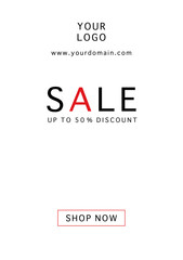 Simple black and white sale card customizable for logo and domain