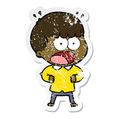distressed sticker of a cartoon shocked man