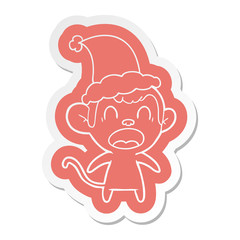 shouting cartoon  sticker of a monkey wearing santa hat