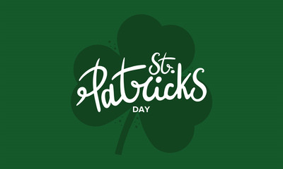 Saint Patrick's Day lettering typography with cloverleaf decor. Ireland traditional holiday. Party poster, banner, greeting card or background. Vector illustration 
