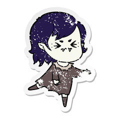 distressed sticker of a annoyed cartoon vampire girl