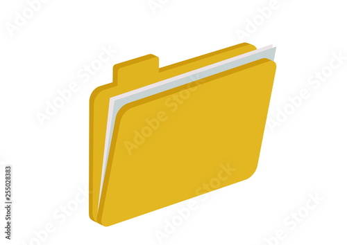 semi-open yellow folder with sheets of paper