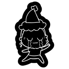 cartoon icon of a crying old lady wearing santa hat