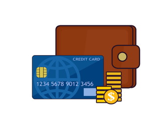 bank card and money - saving and payment financial illustration