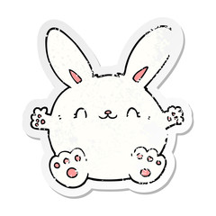 distressed sticker of a cute cartoon rabbit