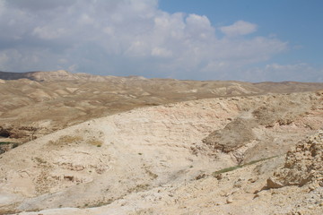 Fototapeta na wymiar Wadi Qelt in Judean desert near Jericho, nature, stone, rock and oasis. Unseen, unknown, unexplored places, hidden travel destinations, Israel