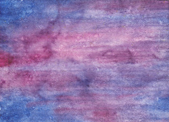 Hand-drawn watercolor blue pink background illusion sky.
