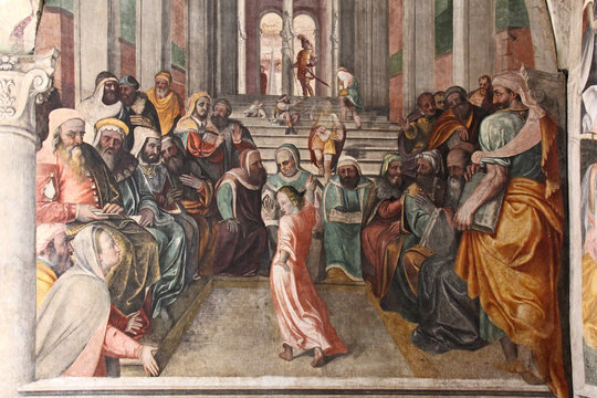 Gesù tra i dottori del tempio (particolare); affresco nella chiesa di "San Cristo" a Brescia