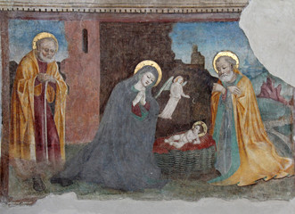 Natività (a sinistra l'Apostolo Pietro); affresco nella chiesa di 