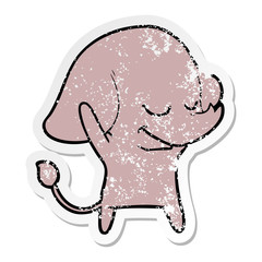 distressed sticker of a cartoon smiling elephant