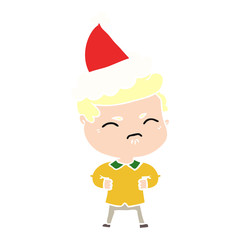 flat color illustration of a annoyed man wearing santa hat
