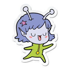 sticker of a happy alien girl cartoon