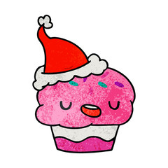 christmas textured cartoon of kawaii cupcake