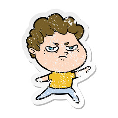 distressed sticker of a cartoon angry man