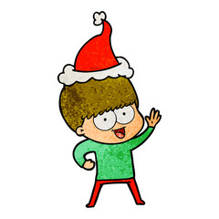 happy textured cartoon of a boy wearing santa hat
