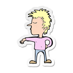 sticker of a cartoon man making camp gesture