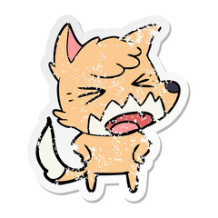 distressed sticker of a angry cartoon fox