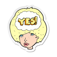sticker of a cartoon woman thinking yes