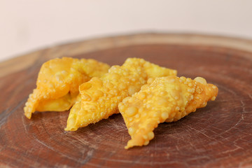 Fried dumplings,chinese food on wooden table.