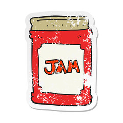 retro distressed sticker of a cartoon jam jar