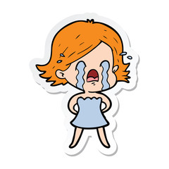 sticker of a cartoon woman crying