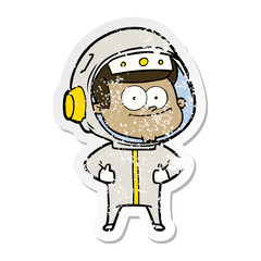 distressed sticker of a happy astronaut cartoon