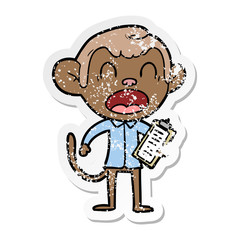 distressed sticker of a shouting cartoon monkey