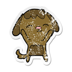distressed sticker of a happy cartoon dog