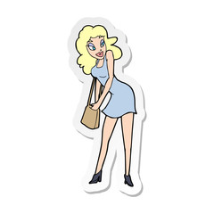 sticker of a cartoon woman looking in handbag
