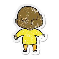 distressed sticker of a cartoon bald man