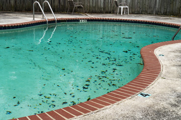 Obraz na płótnie Canvas Dirty pool sits unattended covered in leaves