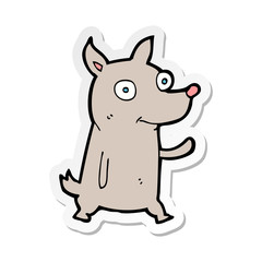 sticker of a cartoon little dog waving