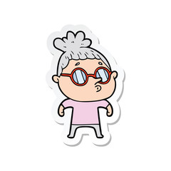 sticker of a cartoon woman wearing glasses
