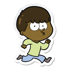 sticker of a cartoon curious boy running