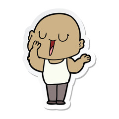 sticker of a happy cartoon bald man yawning