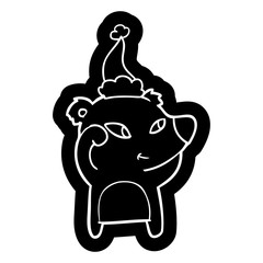 cute cartoon icon of a bear wearing santa hat