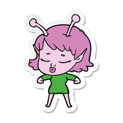 sticker of a cute alien girl cartoon