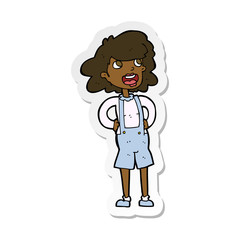 sticker of a cartoon woman in dungarees