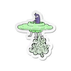 retro distressed sticker of a cartoon flying saucer