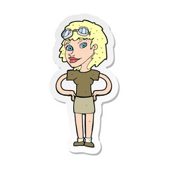 sticker of a cartoon retro pilot woman