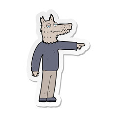 sticker of a cartoon wolf man pointing