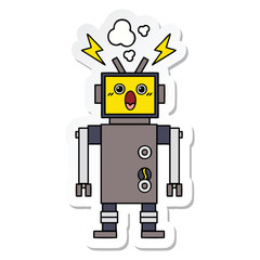 sticker of a cute cartoon malfunctioning robot