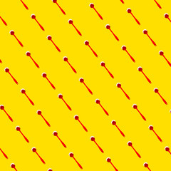 Bright red brush lies on a bright yellow background. In the style of pop art. Top view. Copy space.