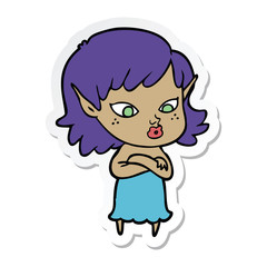 sticker of a pretty cartoon elf girl