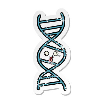 distressed sticker of a cute cartoon DNA strand