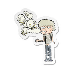 retro distressed sticker of a cartoon smoker