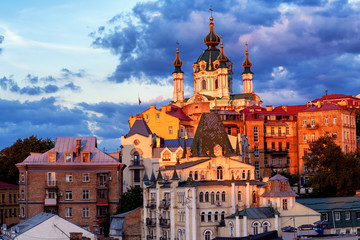 Obraz premium Kiev, Ukraine, St Andrew's Church in historical city center