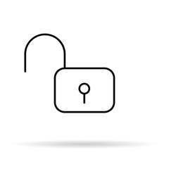 Open lock icon witch shadow. Minimalism style. Vector illustration. Outline sketch. Image of thin lines. EPS 10